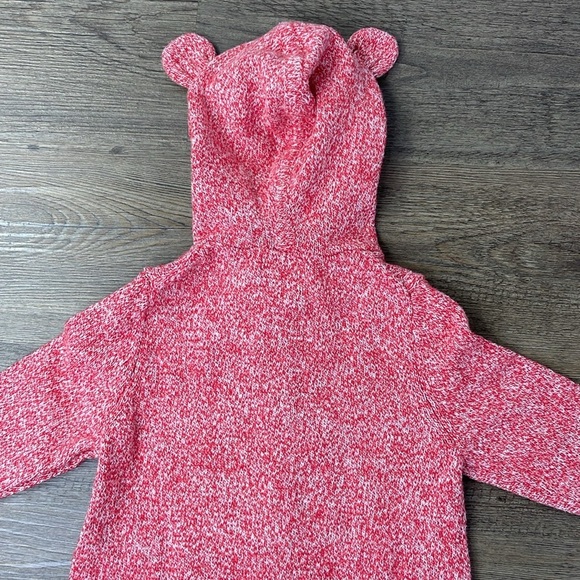 Gap Baby Red Heathered Hooded Bear Ears Winter Knit Romper Size 6-9 Months - Picture 6 of 6